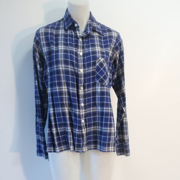 R13 Tops - Womens R13 (Item- 89) Blue Black White Vented Side Seams Flannel Plaid M